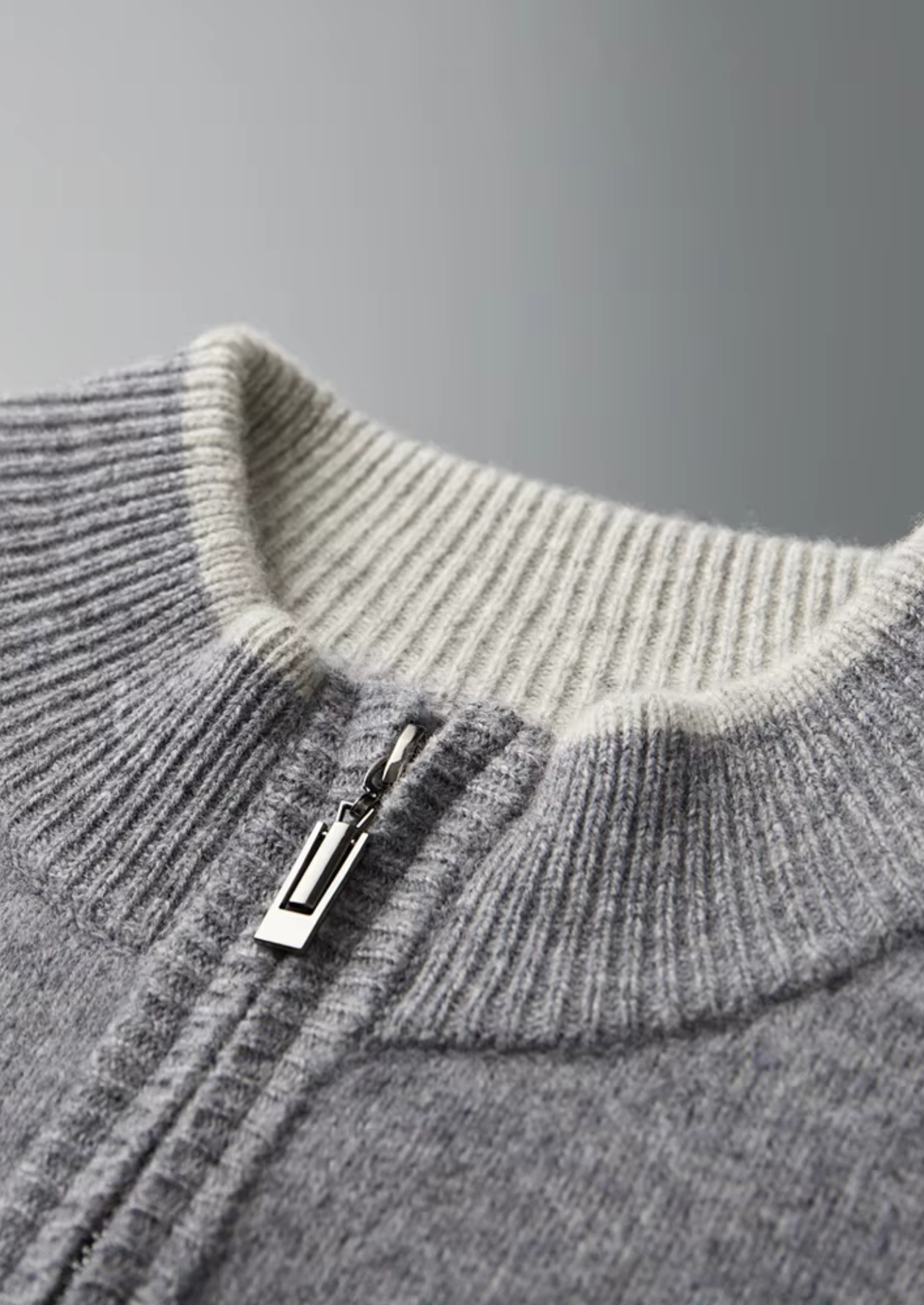 Merino Knit Cardigan with Zipper and Two-Tone Design