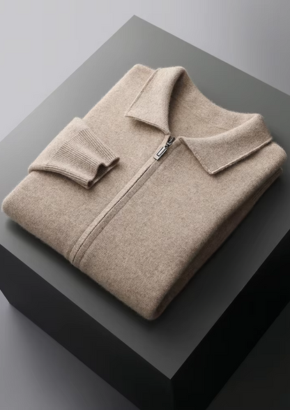 Extra-Fine Merino Wool Zipped Polo Knit Jacket